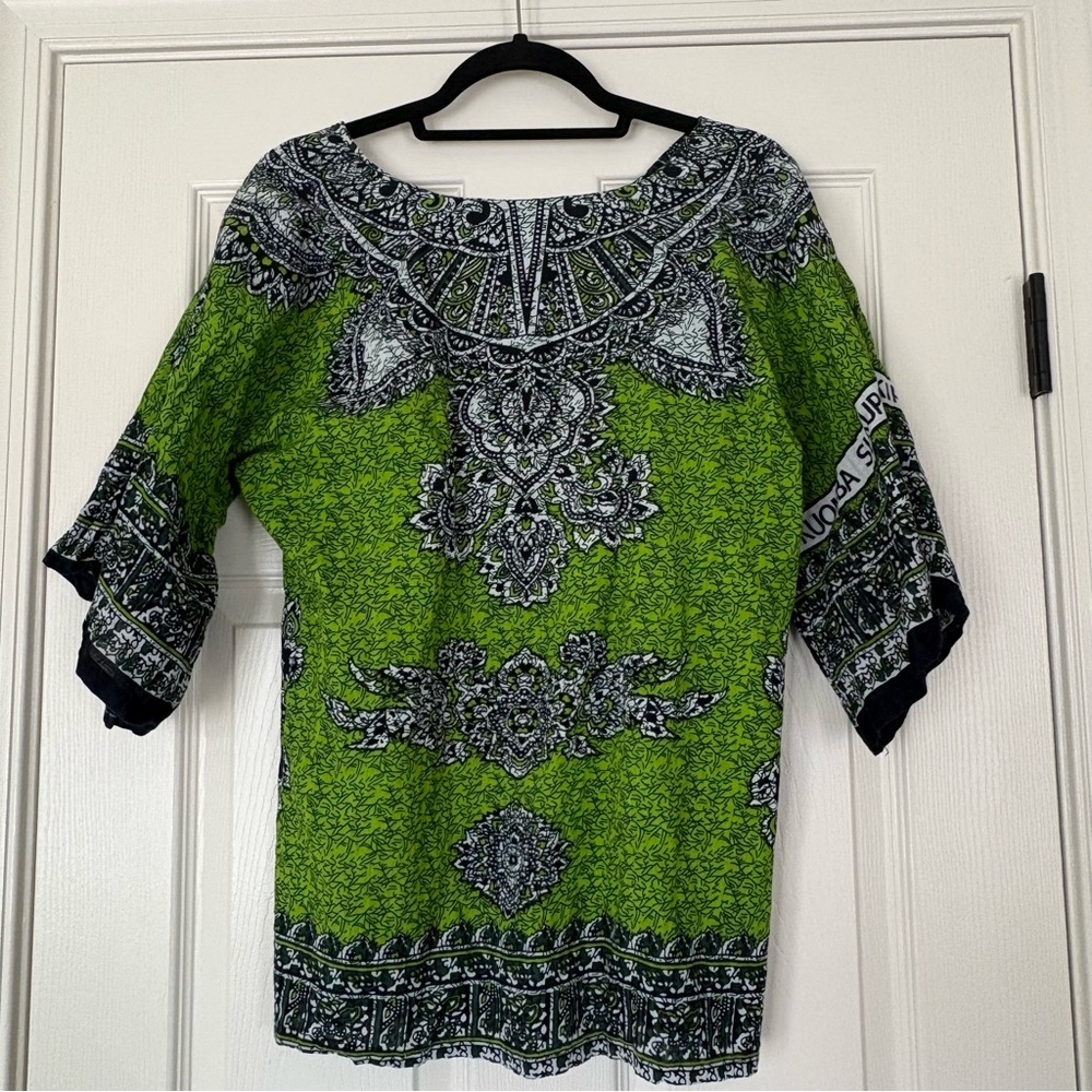 Green African Print Top